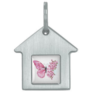 Flower Butterfly med Rosa Sakura ID-bricka Husdjur