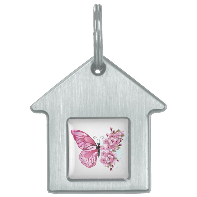 Flower Butterfly med Rosa Sakura ID-bricka Husdjur (Framsidan)