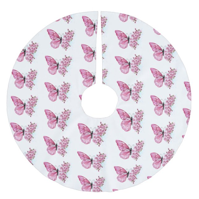 Flower Butterfly med Rosa Sakura Julgransmatta Borstad Polyester (Framsidan)