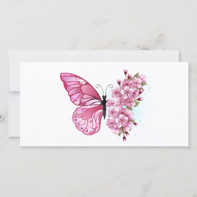 Flower Butterfly med Rosa Sakura Julkort (Framsida)