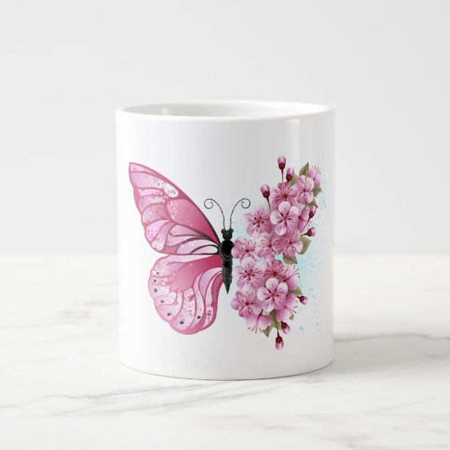 Flower Butterfly med Rosa Sakura Jumbo Mugg (Framsidan)