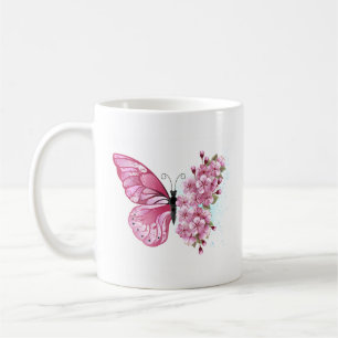 Flower Butterfly med Rosa Sakura Kaffemugg