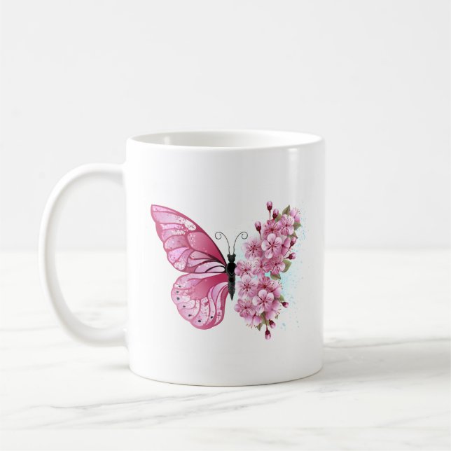 Flower Butterfly med Rosa Sakura Kaffemugg (Vänster)