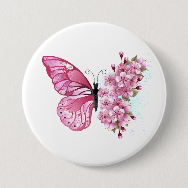 Flower Butterfly med Rosa Sakura Knapp (Framsida)