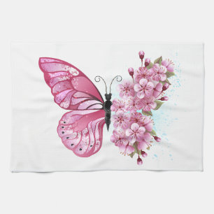 Flower Butterfly med Rosa Sakura Kökshandduk