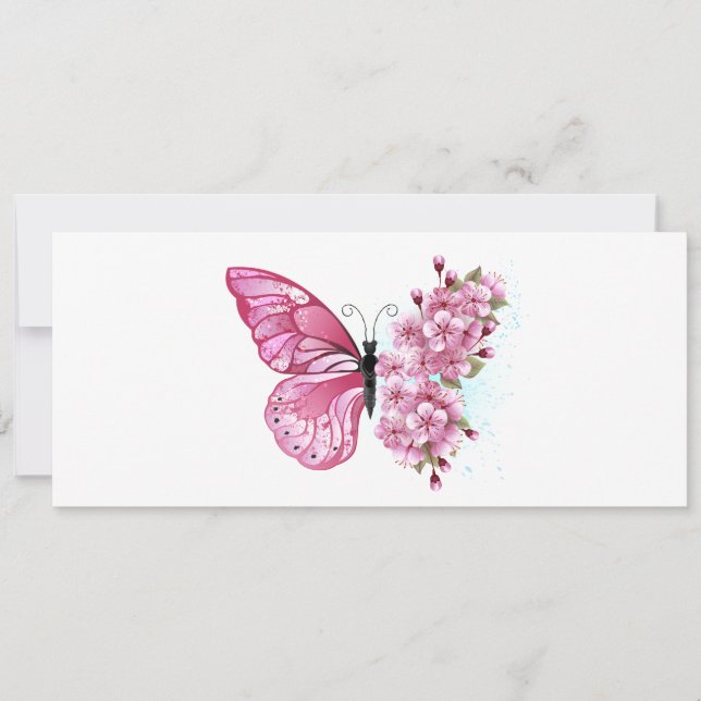 Flower Butterfly med Rosa Sakura Kort (Framsida)