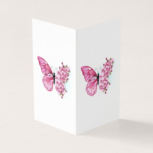 Flower Butterfly med Rosa Sakura Kort (Utsida)
