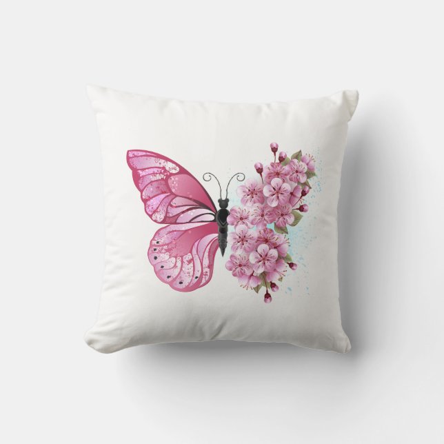 Flower Butterfly med Rosa Sakura Kudde (Framsida)