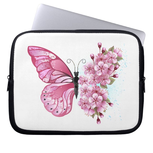 Flower Butterfly med Rosa Sakura Laptop Fodral (Framsidan)