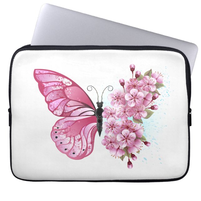 Flower Butterfly med Rosa Sakura Laptop Fodral (Framsidan)