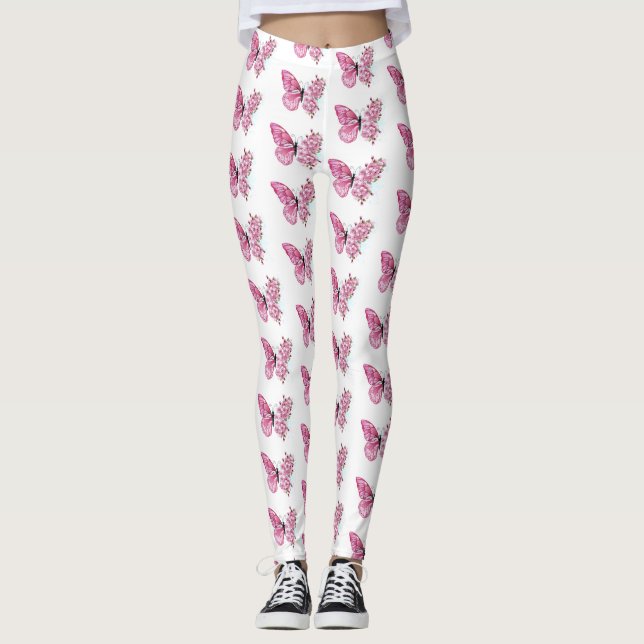 Flower Butterfly med Rosa Sakura Leggings (Framsida)