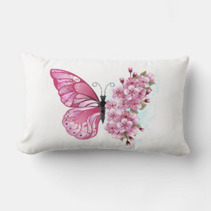 Flower Butterfly med Rosa Sakura Lumbarkudde