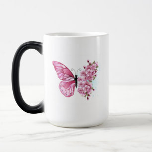 Flower Butterfly med Rosa Sakura Magisk Mugg