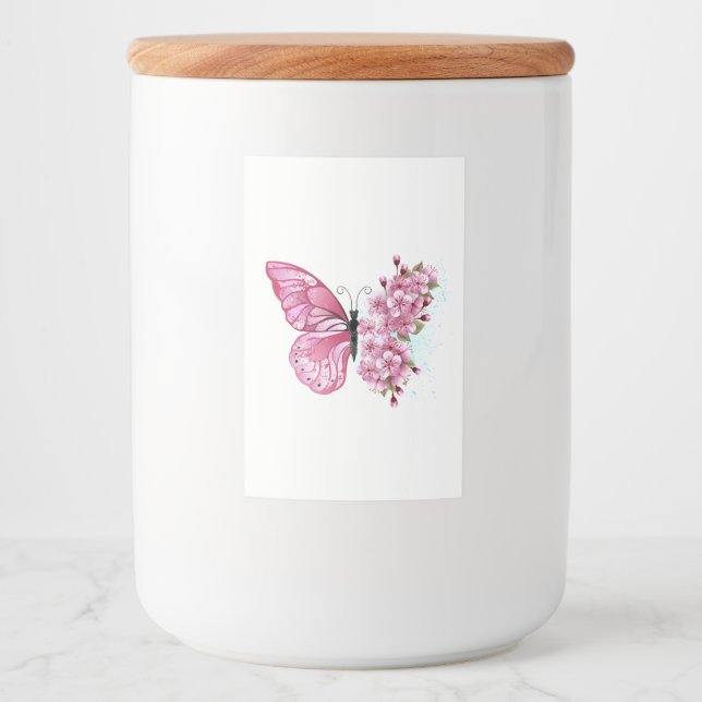 Flower Butterfly med Rosa Sakura Mat Etikett (Framsida)