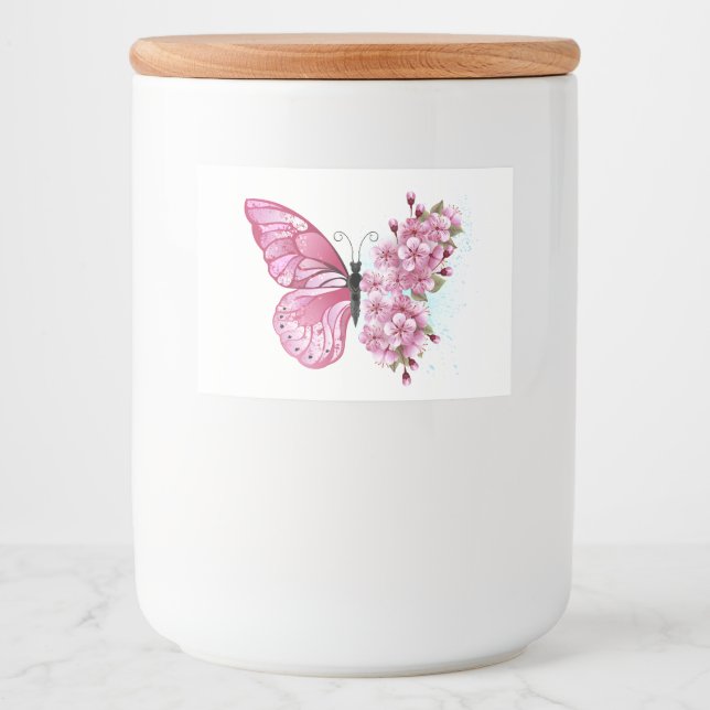 Flower Butterfly med Rosa Sakura Mat Etiketter (Framsida)
