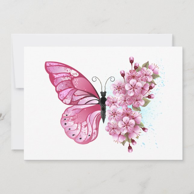 Flower Butterfly med Rosa Sakura Meddelande (Framsida)