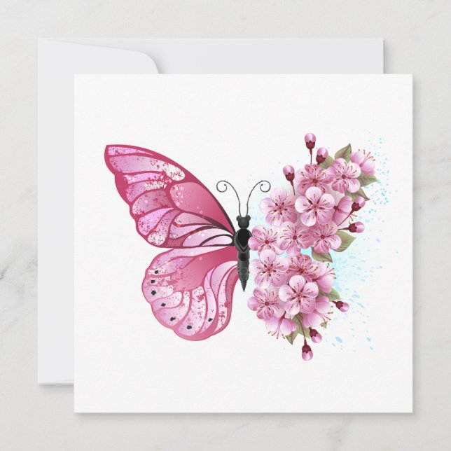 Flower Butterfly med Rosa Sakura Meddelande (Framsida)