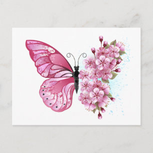 Flower Butterfly med Rosa Sakura Meddelande Vykort