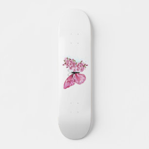 Flower Butterfly med Rosa Sakura Mini Skateboard Bräda 18,5 Cm