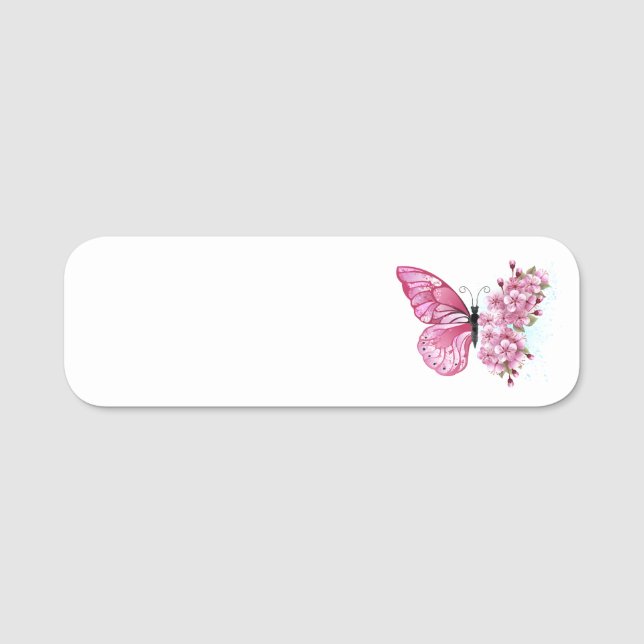 Flower Butterfly med Rosa Sakura Namnbricka (Framsida)