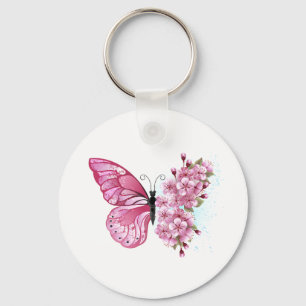 Flower Butterfly med Rosa Sakura Nyckelring