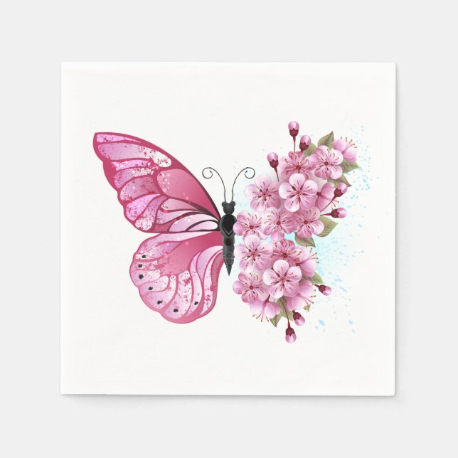 Flower Butterfly med Rosa Sakura Pappersservett (Framsidan)