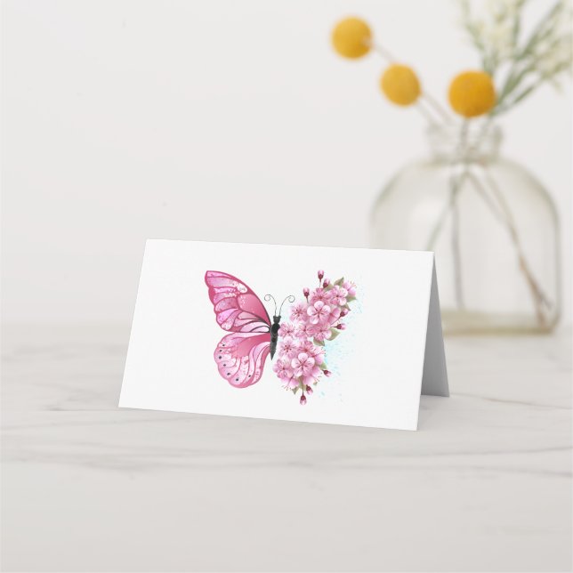 Flower Butterfly med Rosa Sakura Placeringskort (Framsida)