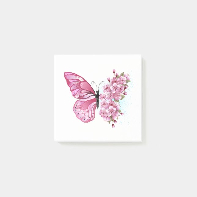 Flower Butterfly med Rosa Sakura Post-it Block (Framsida)