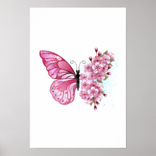 Flower Butterfly med Rosa Sakura Poster