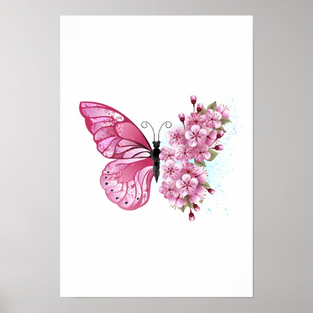 Flower Butterfly med Rosa Sakura Poster (Framsidan)