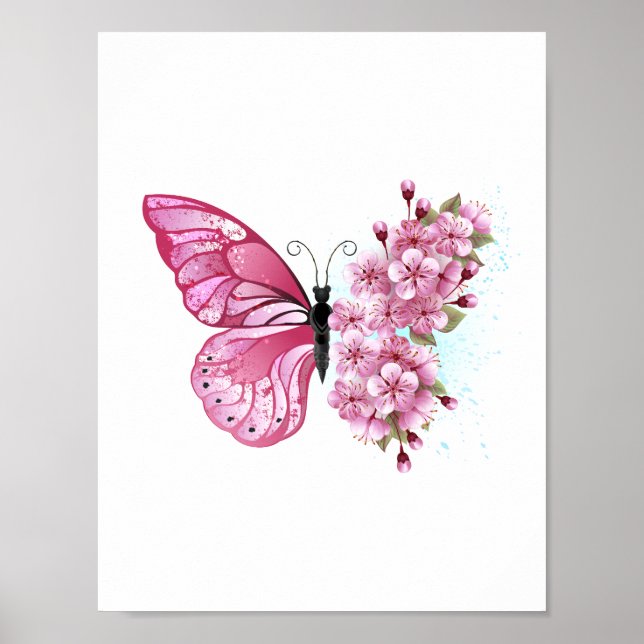 Flower Butterfly med Rosa Sakura Poster (Framsidan)