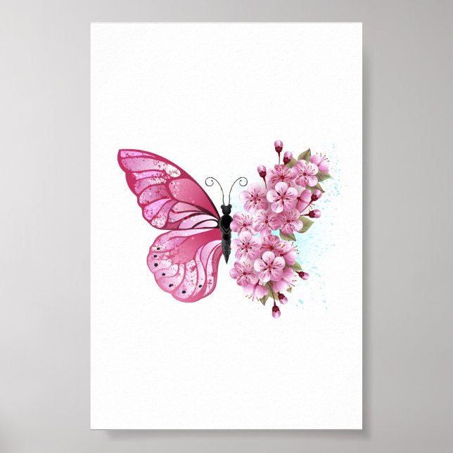 Flower Butterfly med Rosa Sakura Poster (Framsidan)