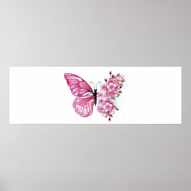 Flower Butterfly med Rosa Sakura Poster (Framsidan)