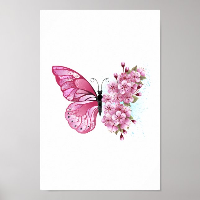 Flower Butterfly med Rosa Sakura Poster (Framsidan)