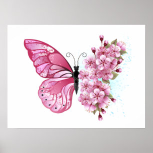 Flower Butterfly med Rosa Sakura Poster
