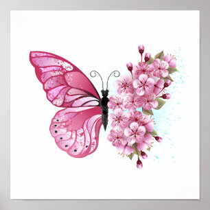 Flower Butterfly med Rosa Sakura Poster