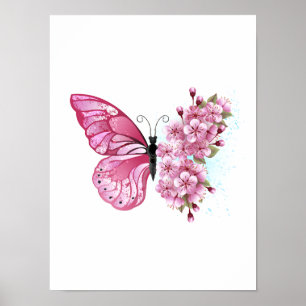 Flower Butterfly med Rosa Sakura Poster