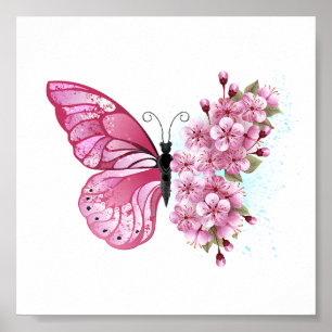 Flower Butterfly med Rosa Sakura Poster