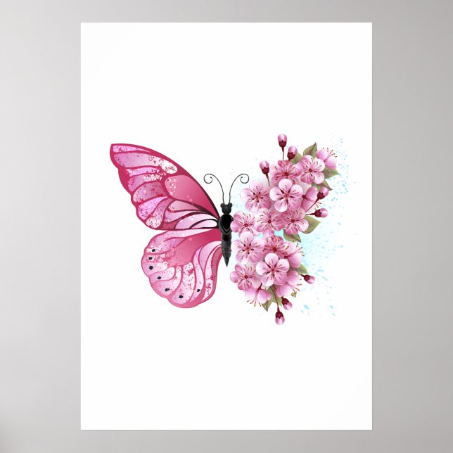 Flower Butterfly med Rosa Sakura Poster (Framsidan)