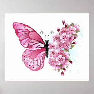 Flower Butterfly med Rosa Sakura Poster
