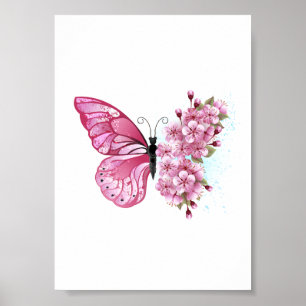 Flower Butterfly med Rosa Sakura Poster