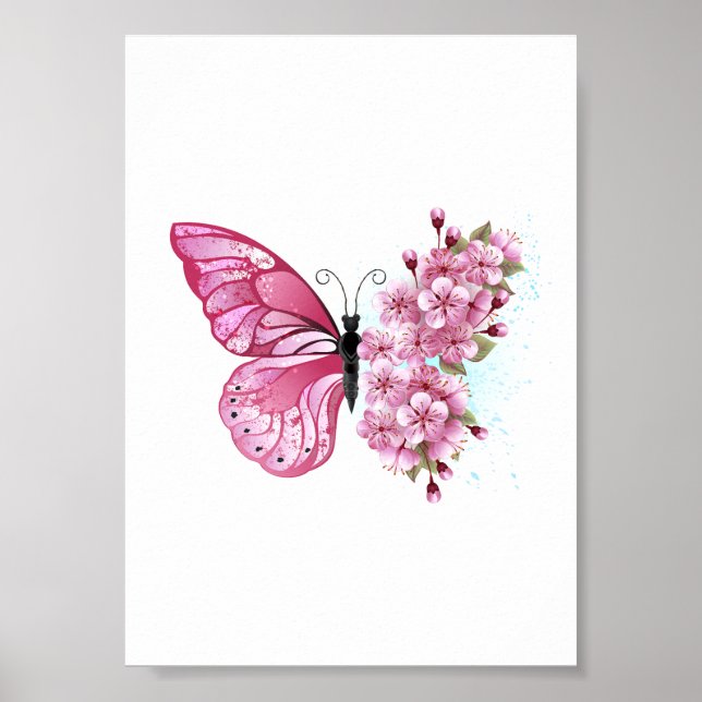 Flower Butterfly med Rosa Sakura Poster (Framsidan)