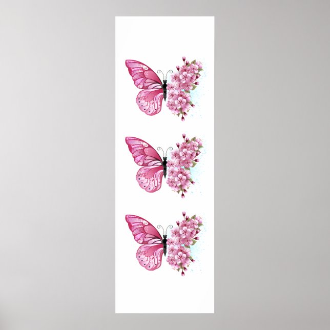 Flower Butterfly med Rosa Sakura Poster (Framsidan)