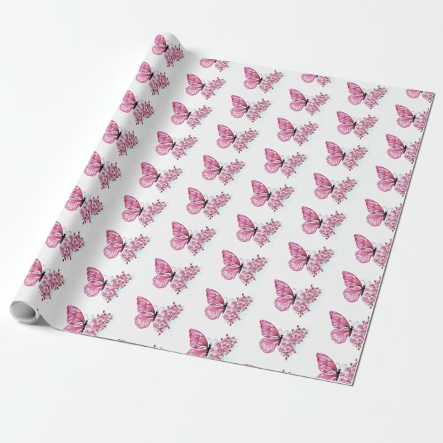 Flower Butterfly med Rosa Sakura Presentpapper (Utrullad)