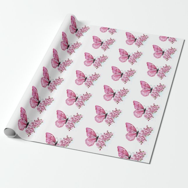 Flower Butterfly med Rosa Sakura Presentpapper (Utrullad)