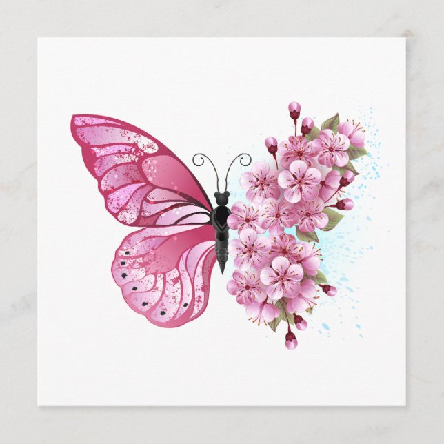 Flower Butterfly med Rosa Sakura Rådkort (Framsida)