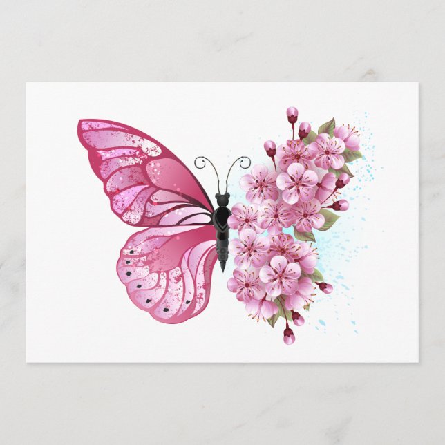 Flower Butterfly med Rosa Sakura Rådkort (Framsida)