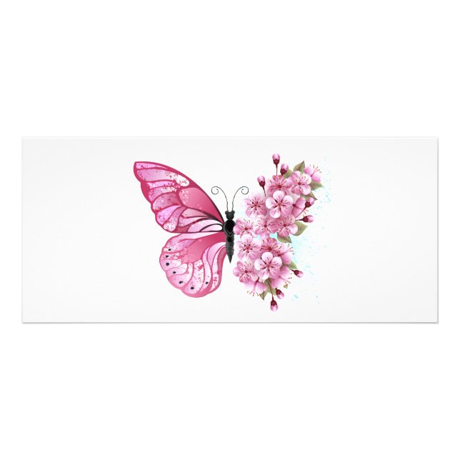 Flower Butterfly med Rosa Sakura Reklamkort (Framsidan)