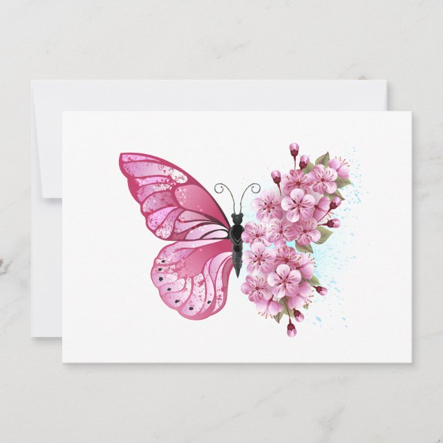 Flower Butterfly med Rosa Sakura Spara Datumet (Framsida)