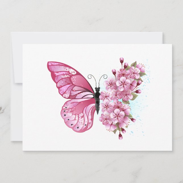 Flower Butterfly med Rosa Sakura Spara Datumet (Framsida)